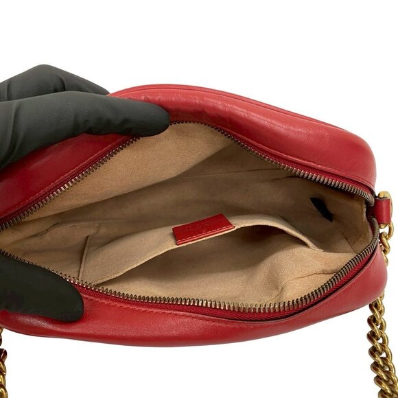 GUCCI Red Leather GG Marmont Shoulder Bag - Picture 9 of 9